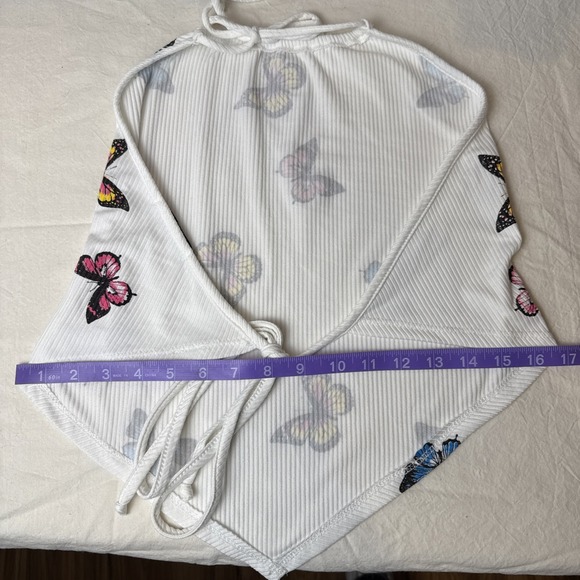 Vintage Papaya Y2K Ribbed Knit Butterfly Halter Tank Top Size Medium/Large - Picture 7 of 7